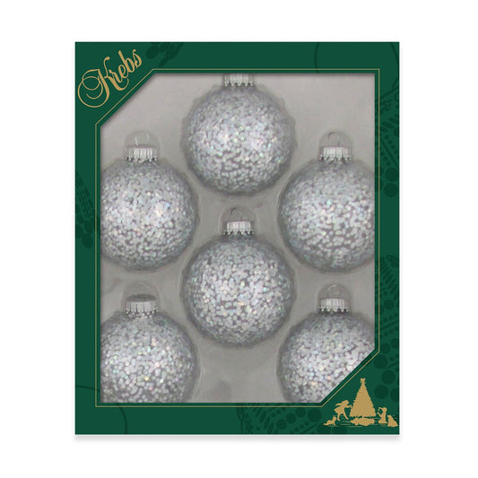 Silver Spangle 2 5/8" (67mm) Glass Ball Ornaments - Set of 6 - Tampa Home & Garden Store