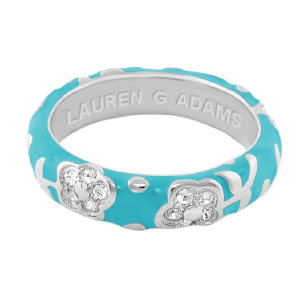 Flowers By Orly Stackable Ring turquoise enamel with crystal floral accents by Lauren G Adams on Tampa Home & Garden Store