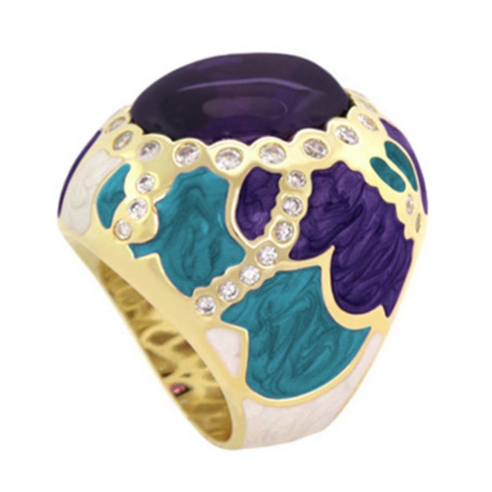 Cool Ice Cocktail Ring gold-tone with purple cabochon and crystals by Lauren G Adams on Tampa Home & Garden Store