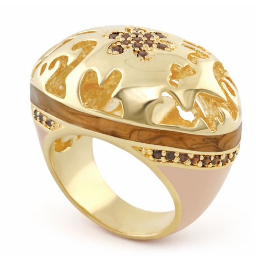 Allure Cocktail Ring by Lauren G Adams, gold-tone with pink enamel and brown stones on Tampa Home & Garden Store