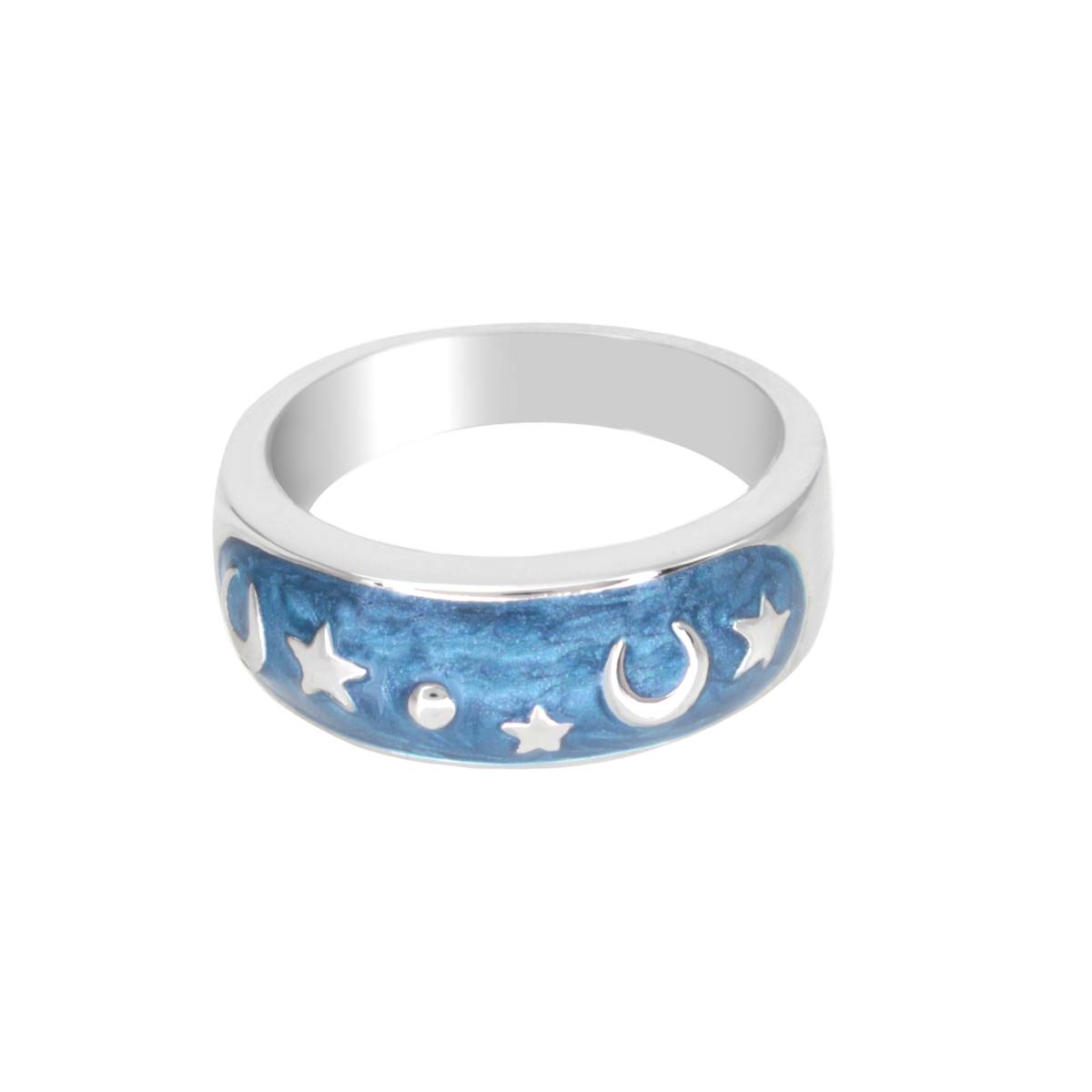 Stars of Night Stackable Ring blue enamel band with silver moon and stars by Lauren G Adams on Tampa Home & Garden Store