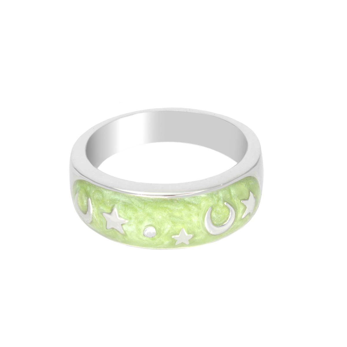 Stars of Night Ring, lime green enamel with moon and star motifs, Lauren G Adams stackable ring on Tampa Home & Garden Store