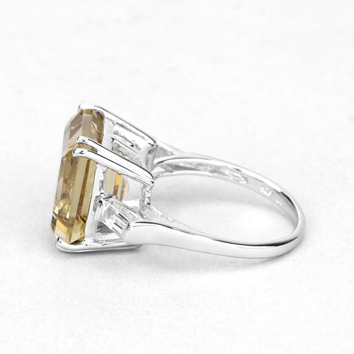 Lemon quartz and white topaz ring in .925 sterling silver with rectangular center stone on Tampa Home & Garden Store