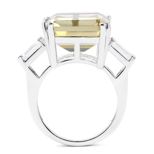 Sterling silver ring with a large rectangular lemon quartz centerpiece and white topaz accents on Tampa Home & Garden Store