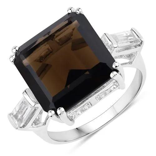 Ring: 8.80ct smoky quartz with white topaz accents in .925 sterling silver setting Bids.com on Tampa Home & Garden Store
