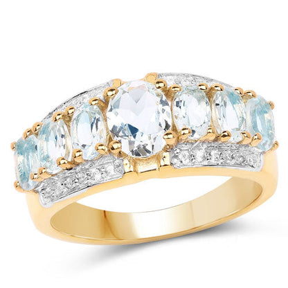 Ring 1.93ct genuine aquamarine with white diamond accents on a gold-tone band by Bids.com on Tampa Home & Garden Store