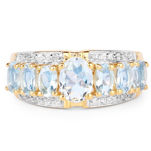 Ring with aquamarine and diamonds in sterling silver with gold-tone prongs by Bids.com on Tampa Home & Garden Store
