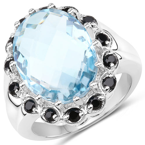 Ring with 12.49ct blue topaz and black spinel halo in .925 sterling silver by Bids.com on Tampa Home & Garden Store