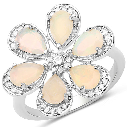 Ring: 1.71ct Ethiopian Opal and White Topaz flower in .925 Sterling Silver by Bids.com on Tampa Home & Garden Store