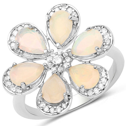Ring: 1.71ct Ethiopian Opal and White Topaz flower in .925 Sterling Silver by Bids.com on Tampa Home & Garden Store