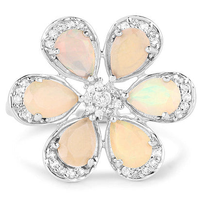 Opal flower ring by Bids.com with Ethiopian opal teardrops and white topaz accents on Tampa Home & Garden Store