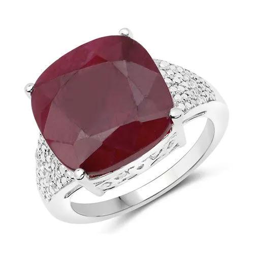 Sterling silver ring with cushion-cut dyed ruby centerpiece and pavé white topaz accents on Tampa Home & Garden Store