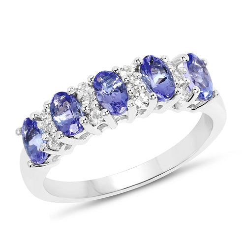 Sterling silver ring with five oval Tanzanite stones and white topaz accents, 1.51ct total on Tampa Home & Garden Store