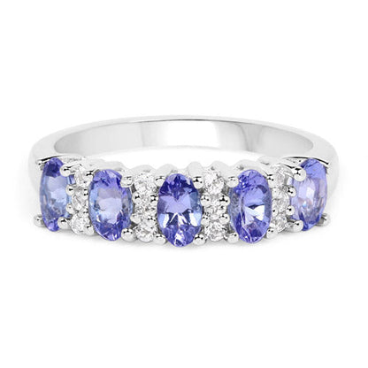 Sterling silver five-stone ring with oval Tanzanite and white topaz on Tampa Home & Garden Store