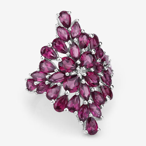 7.52 Carat Genuine Rhodolite .925 Sterling Silver Ring with clustered flower magenta stones on Tampa Home & Garden Store