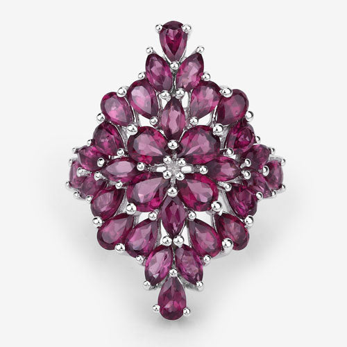 7.52ct pink rhodolite ring in .925 sterling silver with a floral gemstone cluster on Tampa Home & Garden Store