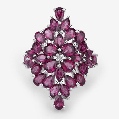 7.52ct pink rhodolite ring in .925 sterling silver with a floral gemstone cluster on Tampa Home & Garden Store