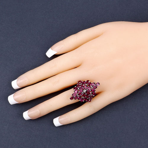 Rhodolite sterling silver ring, 7.52ct, red gemstone cluster, by Bids.com on Tampa Home & Garden Store