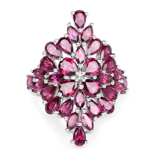 Ring 7.52ct genuine rhodolite in .925 sterling silver with pink floral cluster design on Tampa Home & Garden Store