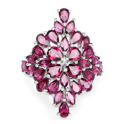 Ring 7.52ct genuine rhodolite in .925 sterling silver with pink floral cluster design on Tampa Home & Garden Store