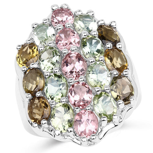 Ring with multicolor tourmaline cluster in .925 sterling silver, pink, green and brown stones on Tampa Home & Garden Store