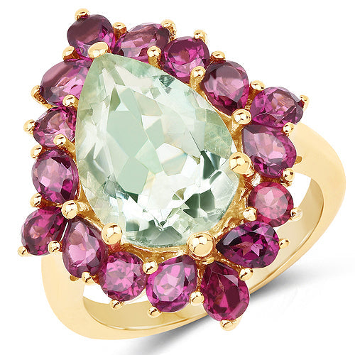 Ring 14K yellow gold plated with green amethyst center and rhodolite surround Bids.com on Tampa Home & Garden Store