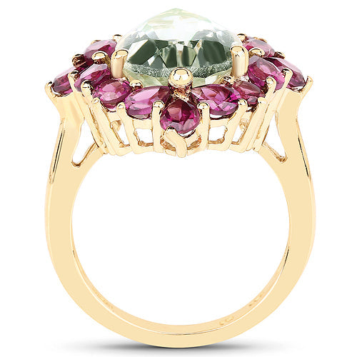 Ring 14K yellow gold plated with 7.21ct green amethyst and pink rhodolite halo Bids.com on Tampa Home & Garden Store