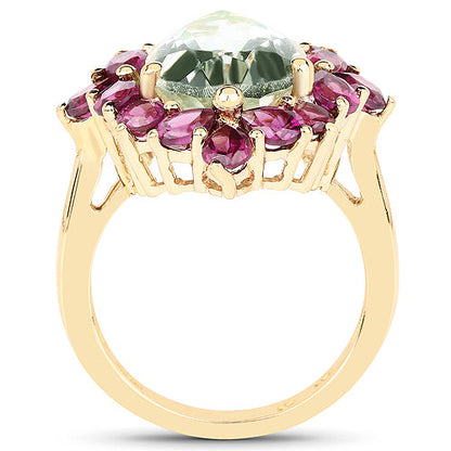 Ring 14K yellow gold plated with 7.21ct green amethyst and pink rhodolite halo Bids.com on Tampa Home & Garden Store