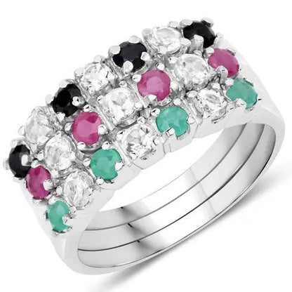 Ring 1.44ct multi-stone .925 sterling silver with pink, green and black stones by Bids.com on Tampa Home & Garden Store