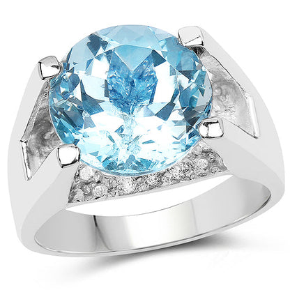 Ring with 7.21 ct blue topaz center and cubic zirconia accents in .925 silver by Bids.com on Tampa Home & Garden Store