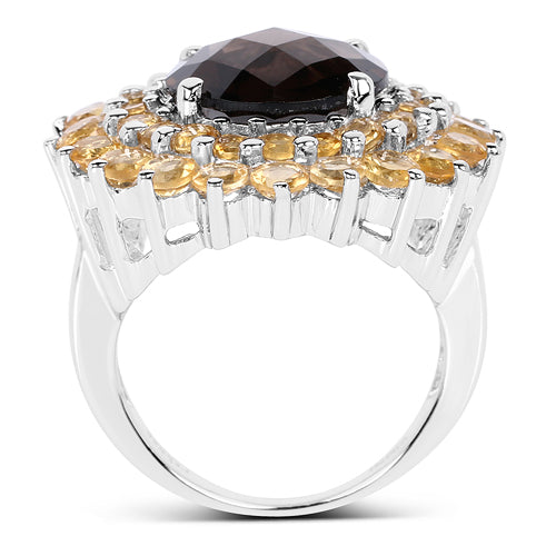 Ring 8.56ct smoky quartz center with citrine halo in .925 sterling silver by Bids.com on Tampa Home & Garden Store