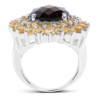 Ring 8.56ct smoky quartz center with citrine halo in .925 sterling silver by Bids.com on Tampa Home & Garden Store