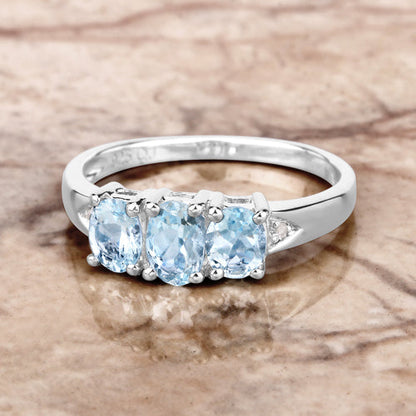Ring with three pale aquamarine stones and white diamonds set in .925 sterling silver on Tampa Home & Garden Store
