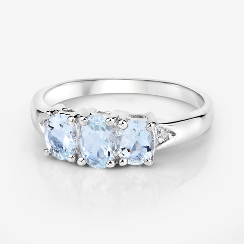0.95ct aquamarine and white diamond three-stone ring in .925 sterling silver by Bids.com on Tampa Home & Garden Store