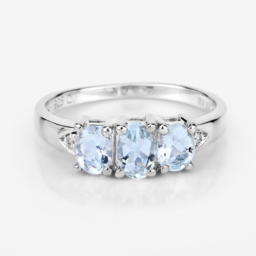 Ring by Bids.com: three aquamarine stones with white diamonds in .925 sterling silver on Tampa Home & Garden Store