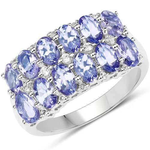 Three-row tanzanite and white topaz ring in 925 sterling silver with lavender blue stones on Tampa Home & Garden Store