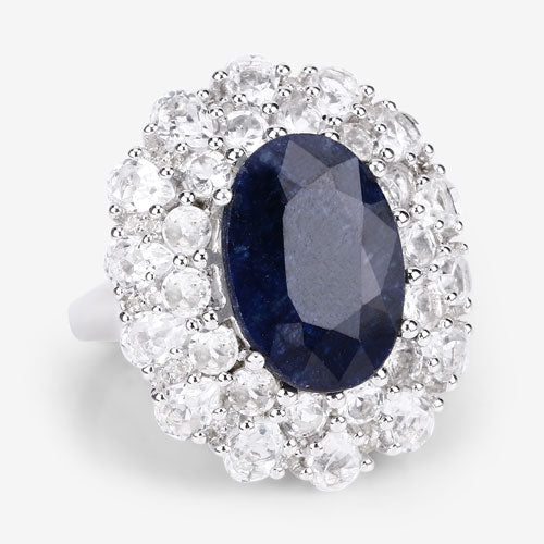 Dyed sapphire halo ring in sterling silver with white topaz, 10.64 ct, Bids.com on Tampa Home & Garden Store
