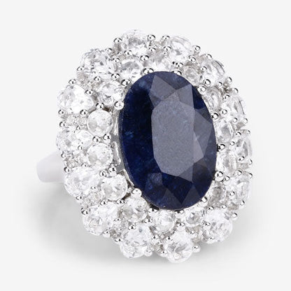 Dyed sapphire halo ring in sterling silver with white topaz, 10.64 ct, Bids.com on Tampa Home & Garden Store