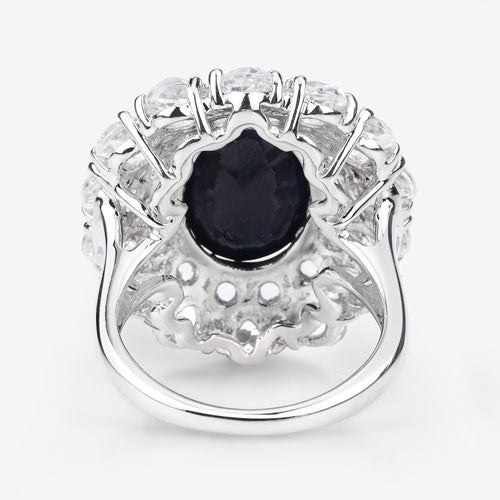 10.64ct dyed sapphire ring with white topaz halo in .925 Sterling Silver on Tampa Home & Garden Store