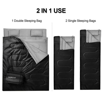 GemGear 2 Person Waterproof Sleeping Bag with 2 Pillows, black, 2in1 set GOPLUS pouch on Tampa Home & Garden Store