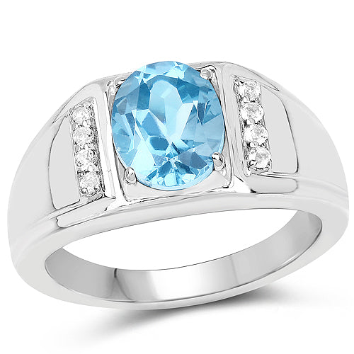 Ring with 2.18 ct London Blue Topaz centerpiece and white topaz accents in .925 sterling silver on Tampa Home & Garden Store