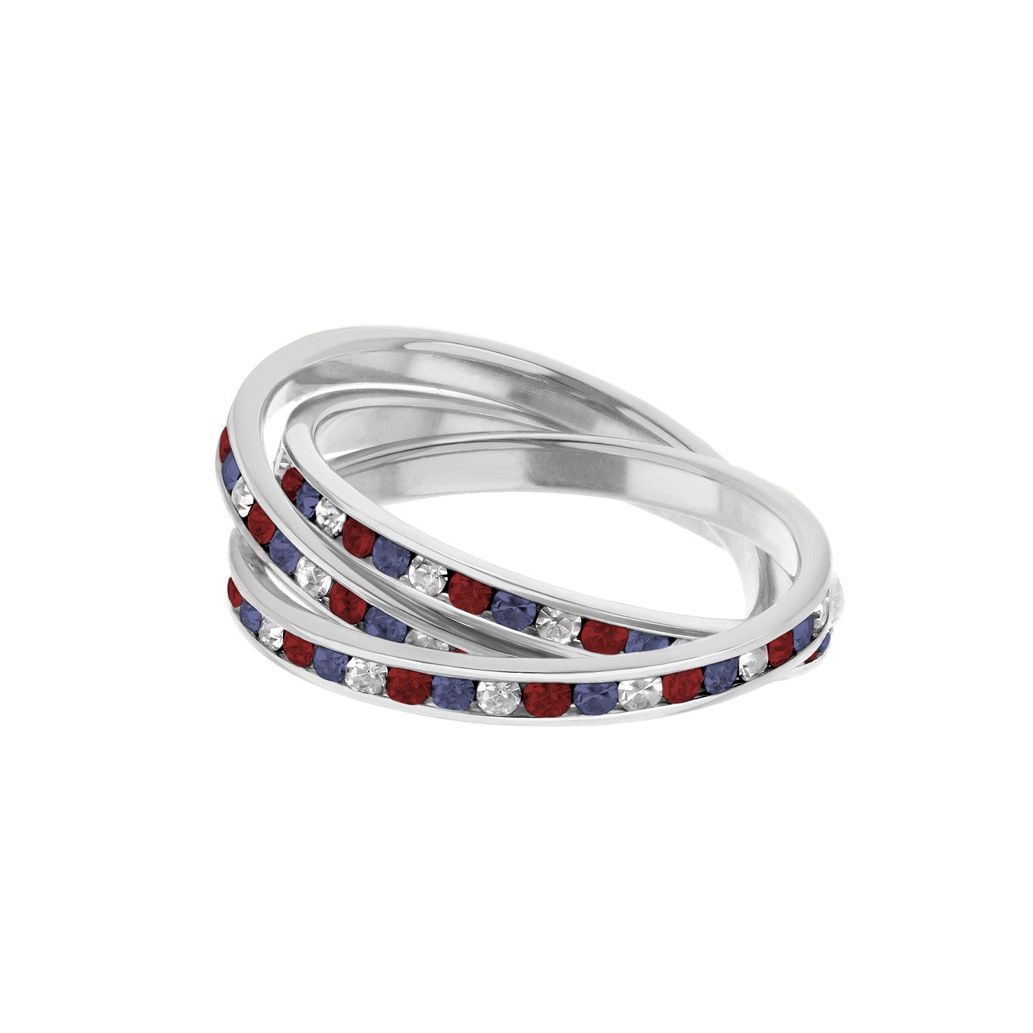 Glamour Pave Stackable Ring - triple channel with red, blue and clear pavé on silver-tone bands on Tampa Home & Garden Store