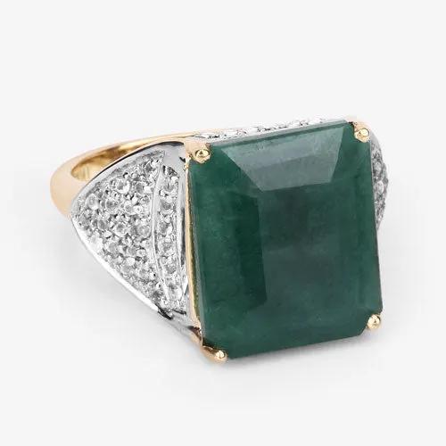 Ring 8.70ct emerald-cut dyed emerald and white topaz in .925 silver with gold-tone prongs on Tampa Home & Garden Store