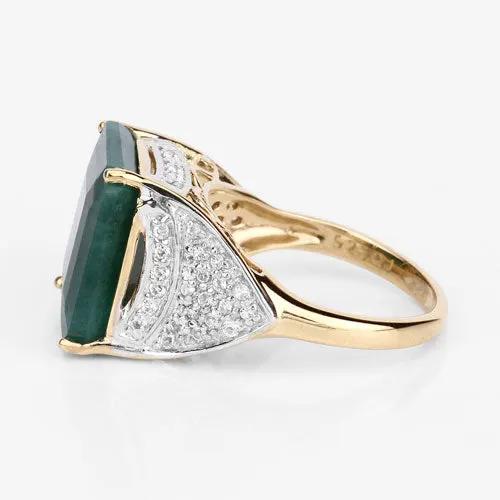 Ring from Bids.com: 8.70 ct dyed emerald stone and white topaz pavé accents, gold-tone band on Tampa Home & Garden Store