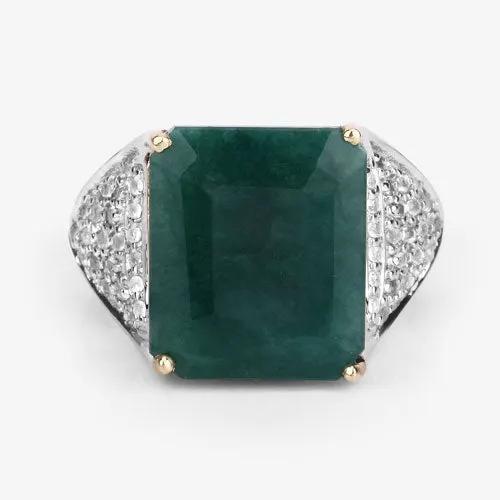 8.70ct dyed emerald-cut emerald ring with pavé white topaz shoulders in .925 sterling silver on Tampa Home & Garden Store