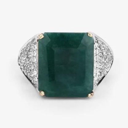 8.70ct dyed emerald-cut emerald ring with pavé white topaz shoulders in .925 sterling silver on Tampa Home & Garden Store