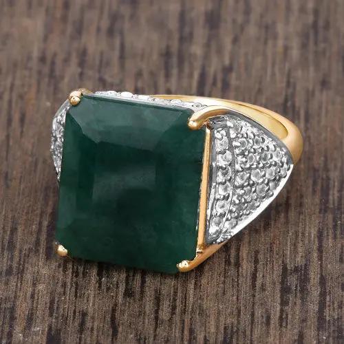 Emerald and white topaz ring dyed emerald in .925 sterling silver with gold band on Tampa Home & Garden Store