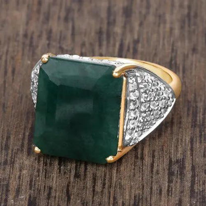 Emerald and white topaz ring dyed emerald in .925 sterling silver with gold band on Tampa Home & Garden Store