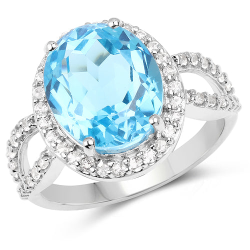 Ring Bids.com 6.03ct oval Swiss Blue Topaz & White Topaz in .925 sterling silver halo on Tampa Home & Garden Store