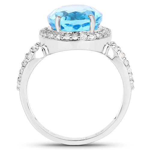 Ring: 6.03ct Swiss Blue Topaz with white topaz halo in .925 sterling silver by Bids.com on Tampa Home & Garden Store